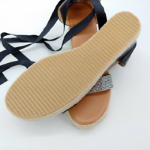 Yasirun Womens Espadrilles Sandals Black Wedge Heels Rhinestone 10 EUR 43 New - Picture 5 of 9